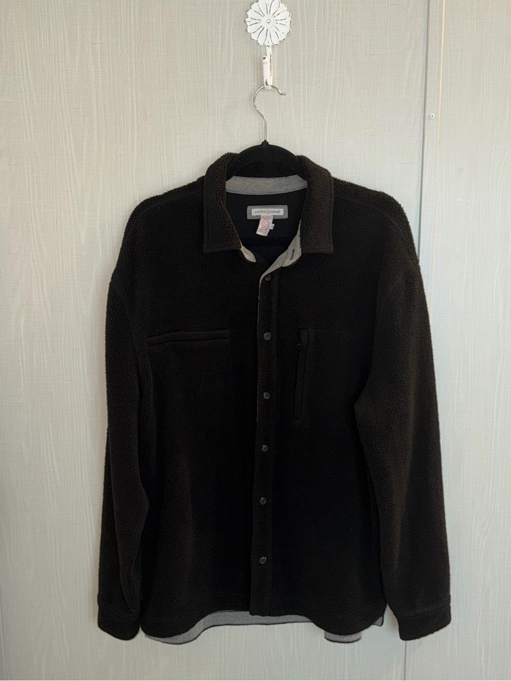 Carbon 2 Cobalt Fleece Button Front Shacket Mens M Black Knit Shirt Jacket